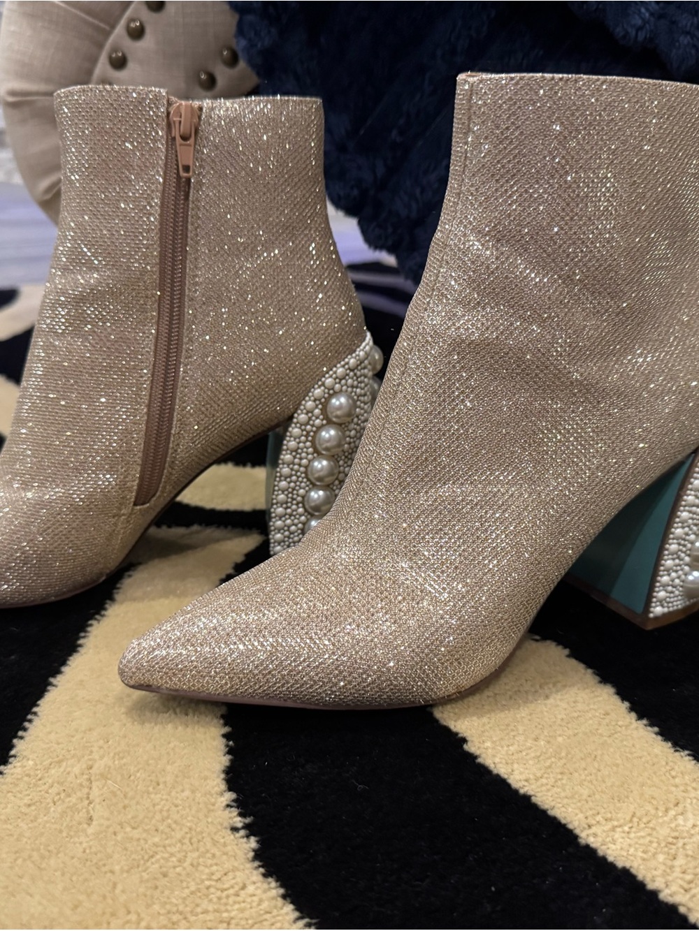 Betsy Johnson Sparkle Pearl-Embellished Women's Ankle Boots - Champagne